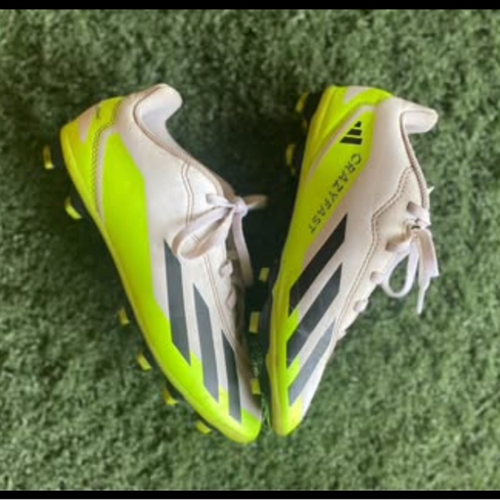 Adidas Kids Cleats - 4.5  - Hard Ground - Great Condition- White and Neon Yellow